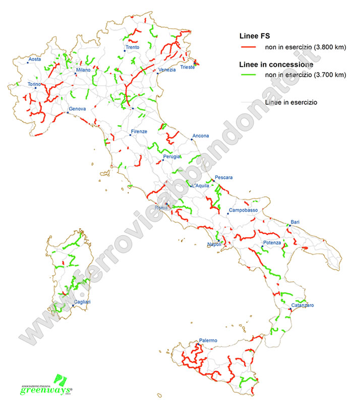 Mappa ferrovie abbandonate